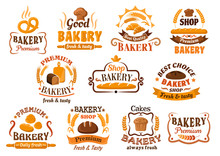 Bread, Pastry And Bakery Shop Icons Or Symbols