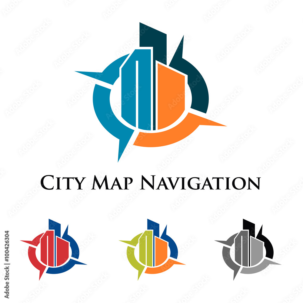 Comprehensive Map Logo Compass Map City Navigation Logo Icon Template Stock Vector | Adobe Stock