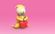 Bear with a red heart isolated on pink background