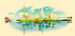 vector watercolor SHANGHAI city illustration