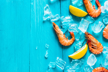 Sea food background, whole prawns