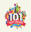 Happy birthday 101 year greeting card poster color