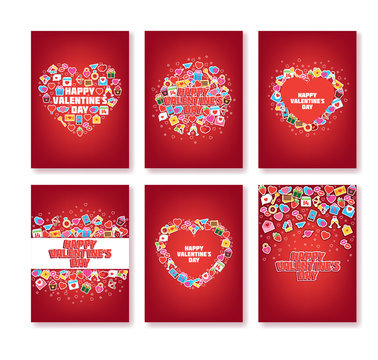 Valentine`s Icons Set. Love Stickers Objects. Vector Illustration