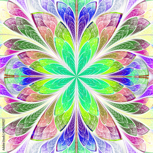 Naklejka na szybę Multicolored symmetrical fractal flower in stained-glass window