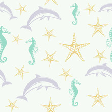 Vector Pattern Dolphin Seahorse And Starfish