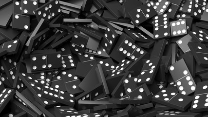 Black domino tiles pile abstract background