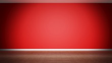 Room Interior, Empty Red  Wall And Wooden Floor