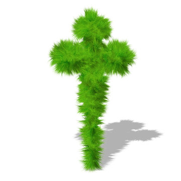 Conceptual green grass 3D font isoalted on white background