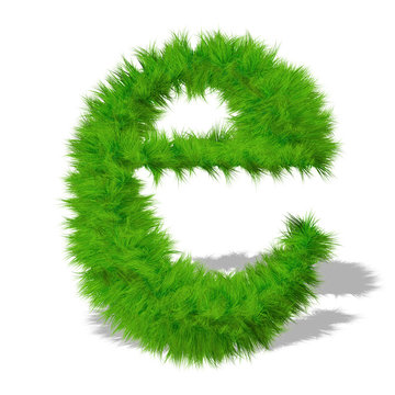 Conceptual green grass 3D font isoalted on white background