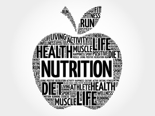 Nutrition apple word cloud, health concept