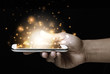 Gold magic stars light on smartphone