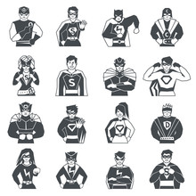Superhero Black White Icons Set 