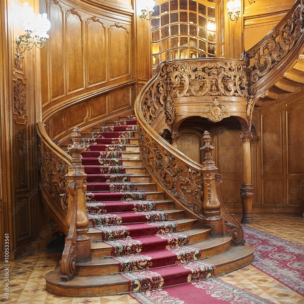 Vintage wooden spiral staircase Stock Photo | Adobe Stock