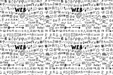 Wall Mural - Hand drawn seamless doodle pattern with business symbols