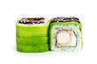  sushi rolls with avocado and shrimp  isolated on white background 