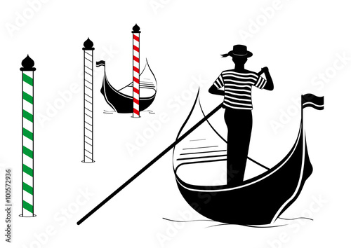 Cuadros en Lienzo Gondolier - Amarrage couleur drapeau Italien