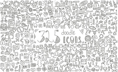 325 doodle icons.business, finance, science, tourism and travel, food and more.