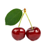 Fototapeta  - two cherries with leaf isolated