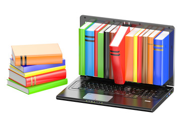 Poster - Laptop and stack of color books
