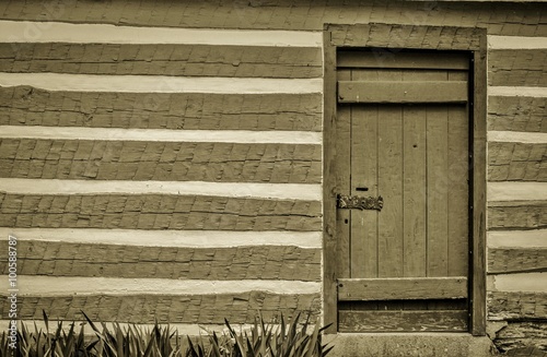 Pioneer Log Cabin Front Door And Exterior Wall Of A Pioneer Log