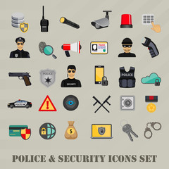 Poster - Vector security icons set, police, law and crime Infographics elements. web bank safety icon isolated