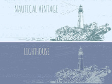 Hand Drawn Landscape Illustration With Old Lighthouse