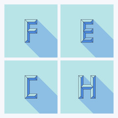 Poster - Set of letters F, E, C, H logo icons with long shadow. Logo design template. Vector illustration.