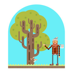 Wall Mural - Lumberjack Tree wood nature concept flat design landscape background template vector illustration