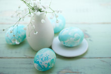 Easter Eggs Composition In Tiffany And Watercolor Style