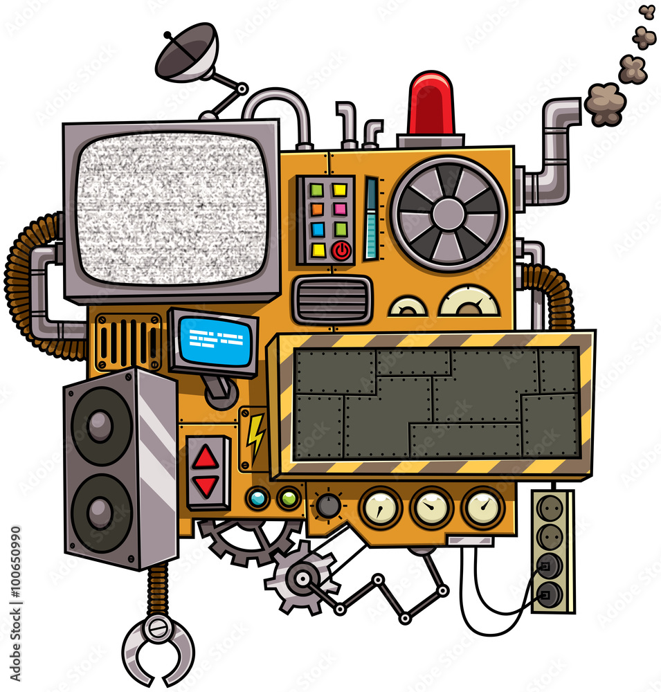 Machine / Fictional cartoon machine with copy space isolated over white ...
