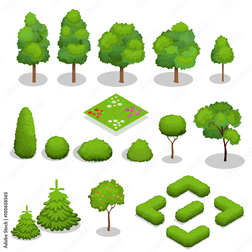 Isometric vector trees elements for landscape design. Stock Vector ...