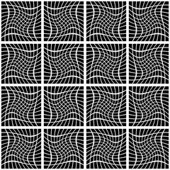 Poster - Mosaic background with distorted tiles of squares. Abstract mono