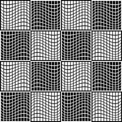 Poster - Mosaic background with distorted tiles of squares. Abstract mono