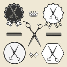 Vintage Barber Shop Scissors Symbol Emblem Label Collection