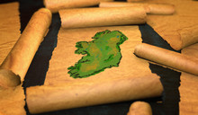 Ireland Map Painting Unfolding Old Paper Scroll 3D