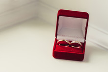 Groom And Bride Wedding Rings With Diamonds In Red Wedding Box