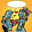 Robots man woman love Valentines day and wedding