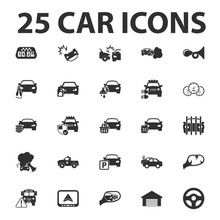 Car, Repair 25 Black Simple Icons Set For Web