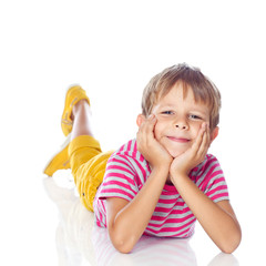 Wall Mural - Stylish little boy in studio, white background 