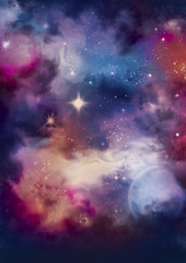 Wall Mural - colorful cosmos background with stars and a planet. for posters, banners, flyers, cards.