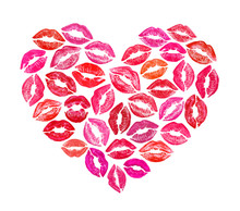 Heart Shape Made With Colourful Print Kisses
