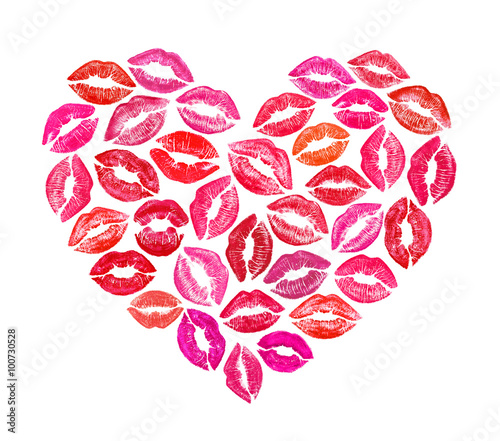 Naklejka - mata magnetyczna na lodówkę heart shape made with colourful print kisses