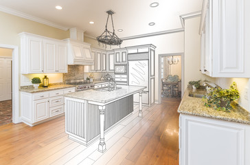 Wall Mural - Custom Kitchen Design Drawing and Gradated Photo Combination