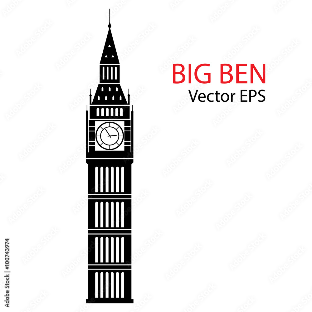 Vector Illustration of Big Ben Tower, London. Isolated on white background. - obrazy, fototapety, plakaty 