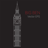 Fototapeta Big Ben - Vector Line Icon of Big Ben Tower, London.