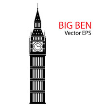 Vector Illustration Of Big Ben Tower, London. Isolated On White Background.