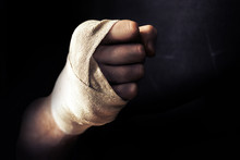 Hand Fist Wrapped In Bandage, Fighting In Fighter Pose