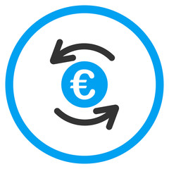 Wall Mural - Update Euro Balance vector icon. Style is bicolor flat circled symbol, blue and gray colors, rounded angles, white background.