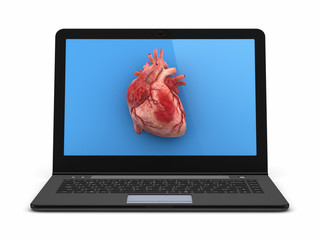 Poster - Human heart on a screen of notebook.