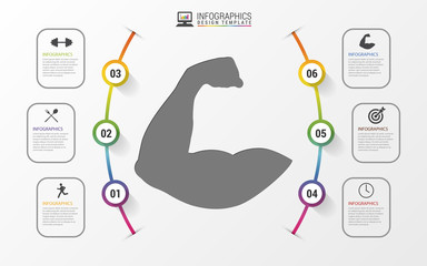 Wall Mural - Fitness statistics and infographics with biceps. Vector